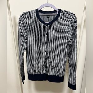 Ann Taylor, Cardigan, Patterned, Navy & grey, S, like new
